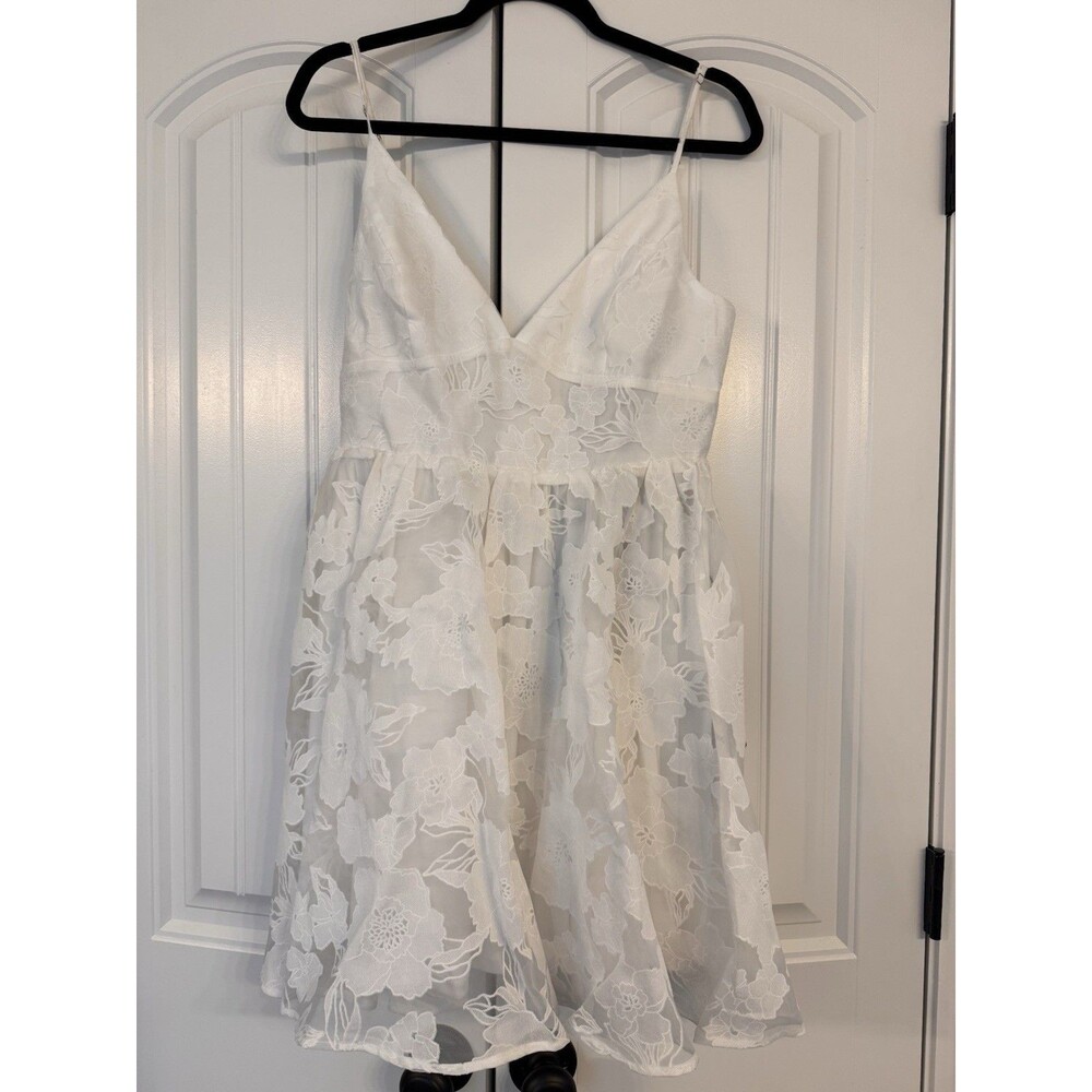 Lulus Women's White Graduation Dress, Formal, Large, Floral Print, New